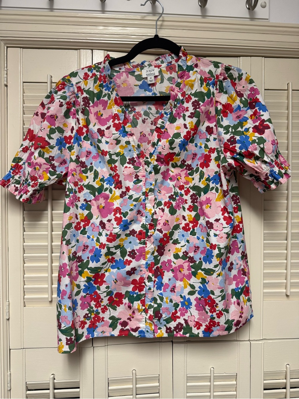 J. Crew Multicolor Floral Ruffle V-Neck Top